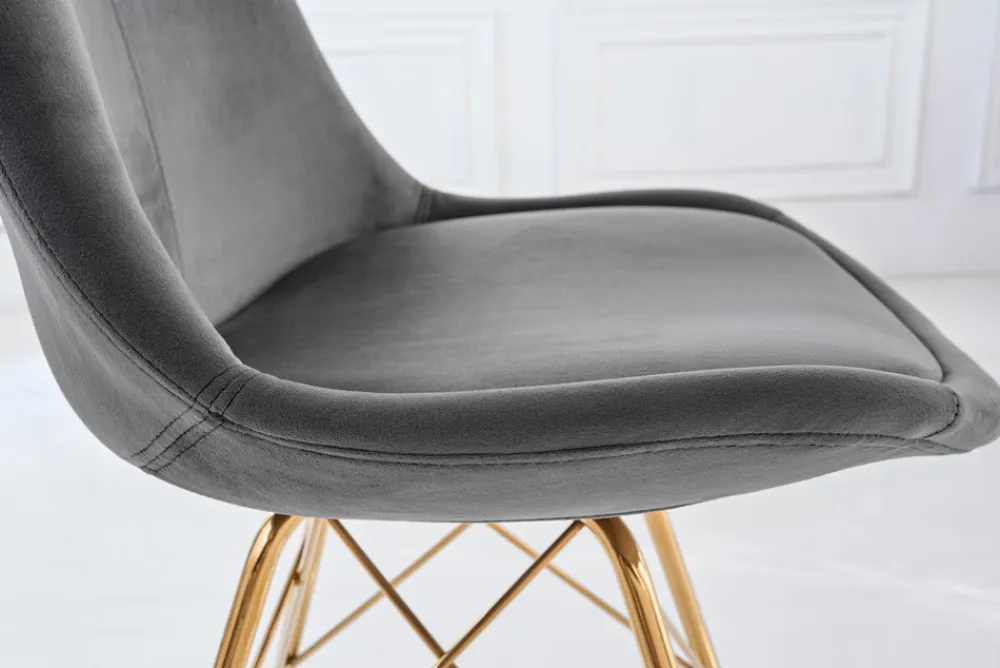 Riess-Ambiente Goldene Möbel|Skandinavisch > Design Stuhl SCANDINAVIA MEISTERSTÜCK dunkelgrau Samt goldene Beine