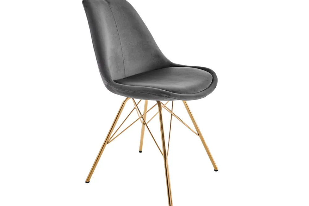 Riess-Ambiente Goldene Möbel|Skandinavisch > Design Stuhl SCANDINAVIA MEISTERSTÜCK dunkelgrau Samt goldene Beine