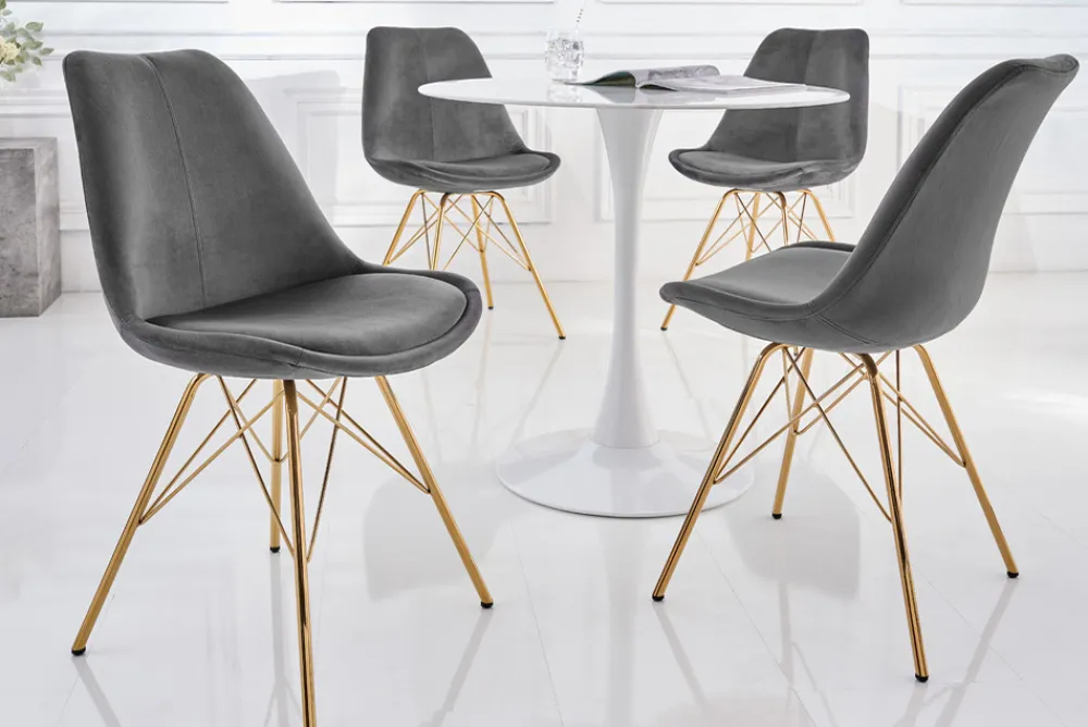 Riess-Ambiente Goldene Möbel|Skandinavisch > Design Stuhl SCANDINAVIA MEISTERSTÜCK dunkelgrau Samt goldene Beine