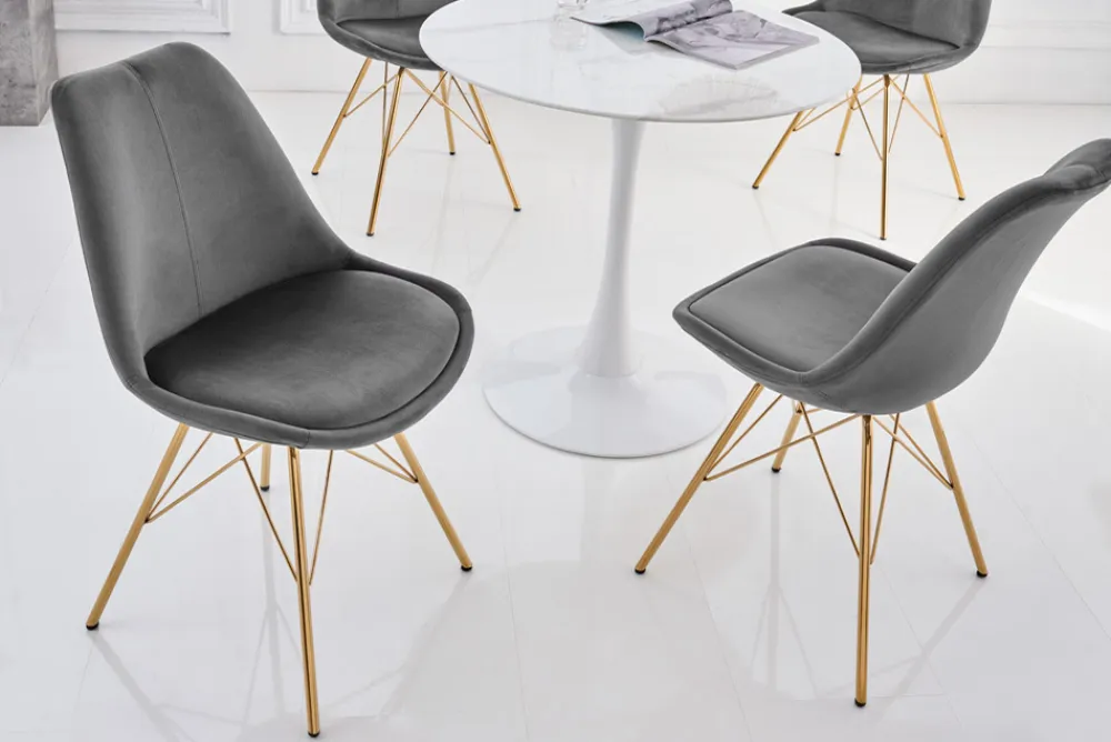Riess-Ambiente Goldene Möbel|Skandinavisch > Design Stuhl SCANDINAVIA MEISTERSTÜCK dunkelgrau Samt goldene Beine