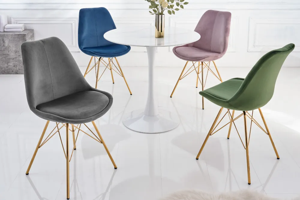 Riess-Ambiente Goldene Möbel|Skandinavisch > Design Stuhl SCANDINAVIA MEISTERSTÜCK dunkelgrau Samt goldene Beine