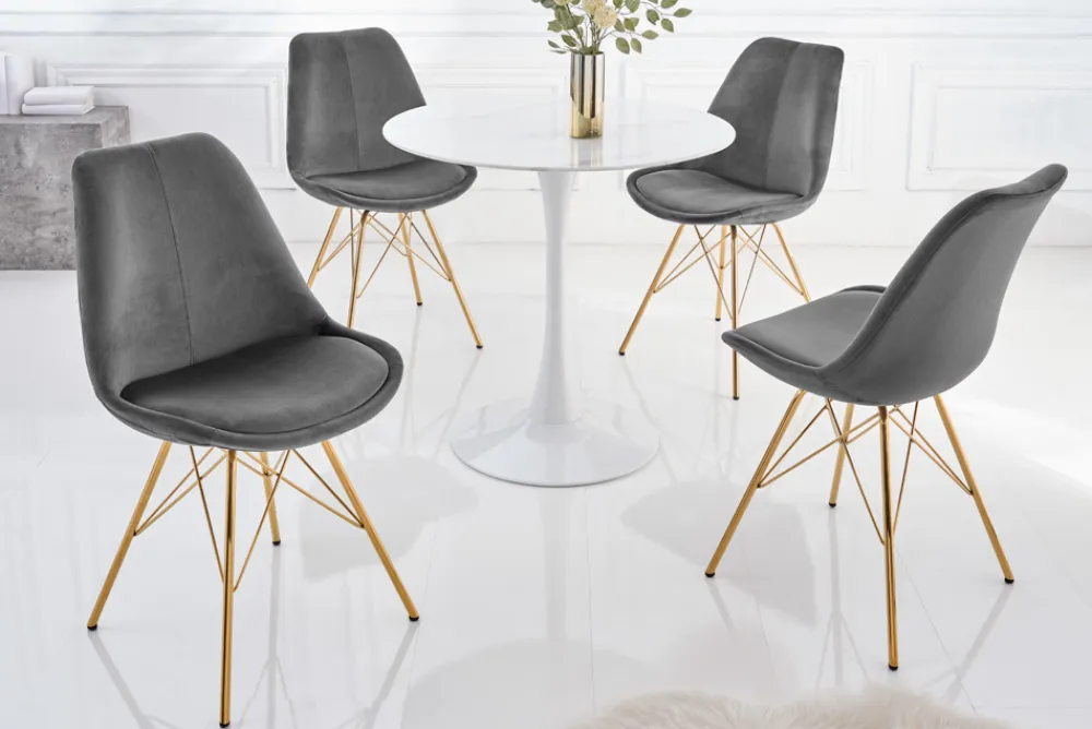 Riess-Ambiente Goldene Möbel|Skandinavisch > Design Stuhl SCANDINAVIA MEISTERSTÜCK dunkelgrau Samt goldene Beine