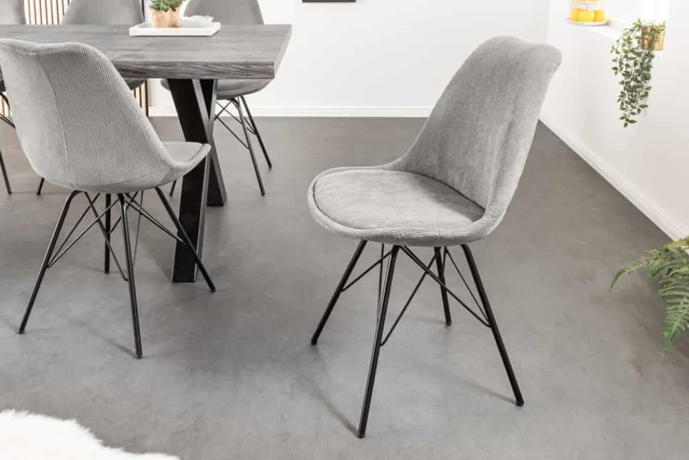 Riess-Ambiente Skandinavisch|Retro Möbel > Design Stuhl SCANDINAVIA MEISTERSTÜCK grau Cord schwarz Metall-Gestell