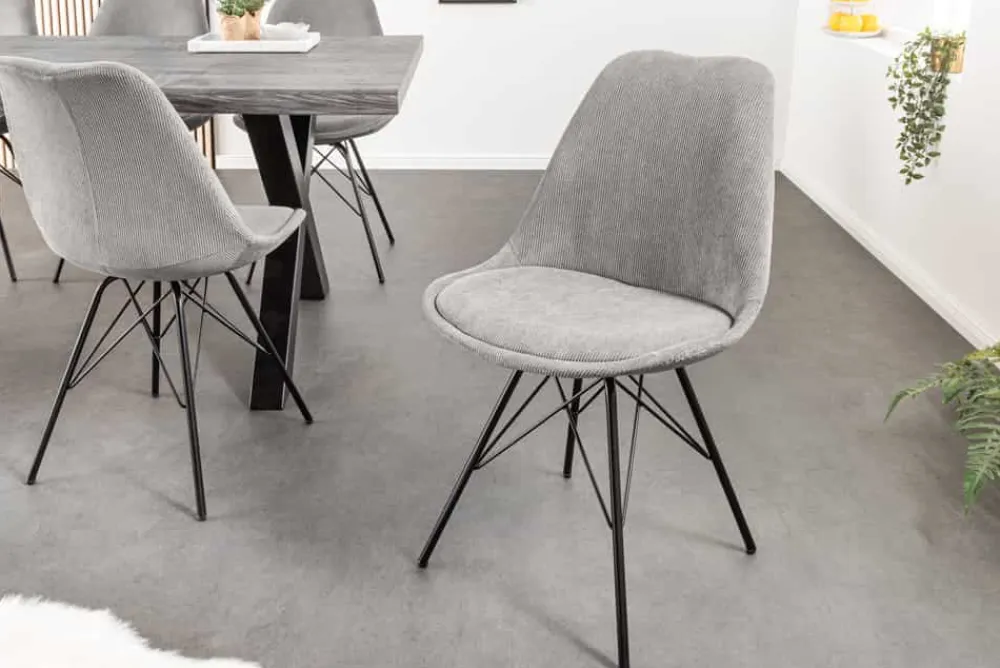 Riess-Ambiente Skandinavisch|Retro Möbel > Design Stuhl SCANDINAVIA MEISTERSTÜCK grau Cord schwarz Metall-Gestell