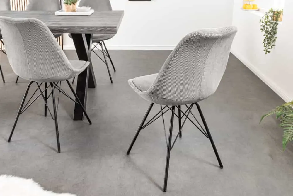 Riess-Ambiente Skandinavisch|Retro Möbel > Design Stuhl SCANDINAVIA MEISTERSTÜCK grau Cord schwarz Metall-Gestell