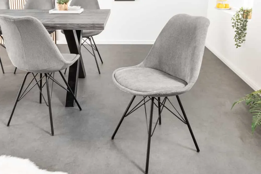Riess-Ambiente Skandinavisch|Retro Möbel > Design Stuhl SCANDINAVIA MEISTERSTÜCK grau Cord schwarz Metall-Gestell