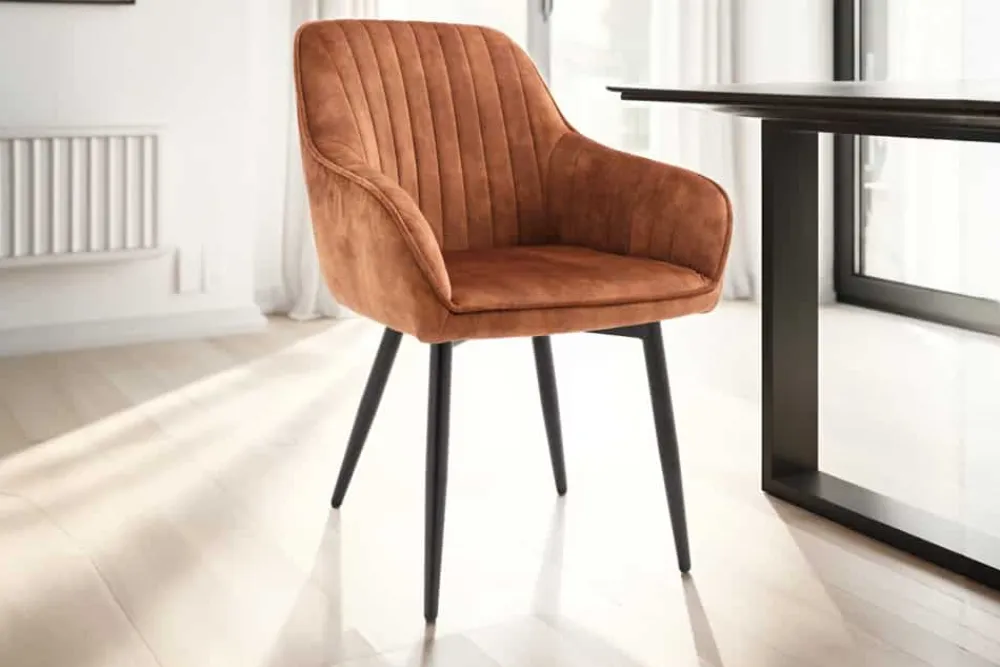 Riess-Ambiente Retro Möbel|Stühle > Design Stuhl TURIN rost braun Samt mit Ziersteppung und Armlehne schwarz Metall