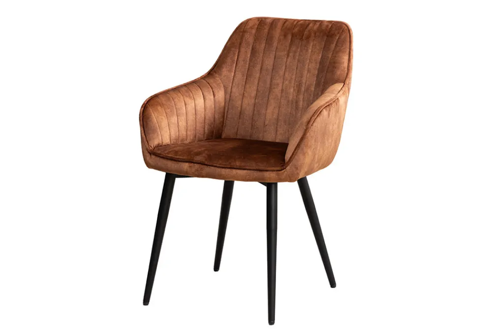 Riess-Ambiente Retro Möbel|Stühle > Design Stuhl TURIN rost braun Samt mit Ziersteppung und Armlehne schwarz Metall