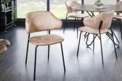 Riess-Ambiente Skandinavisch|Retro Möbel > Design Stuhl VOGUE champagner greige Samt schwarze Metallbeine