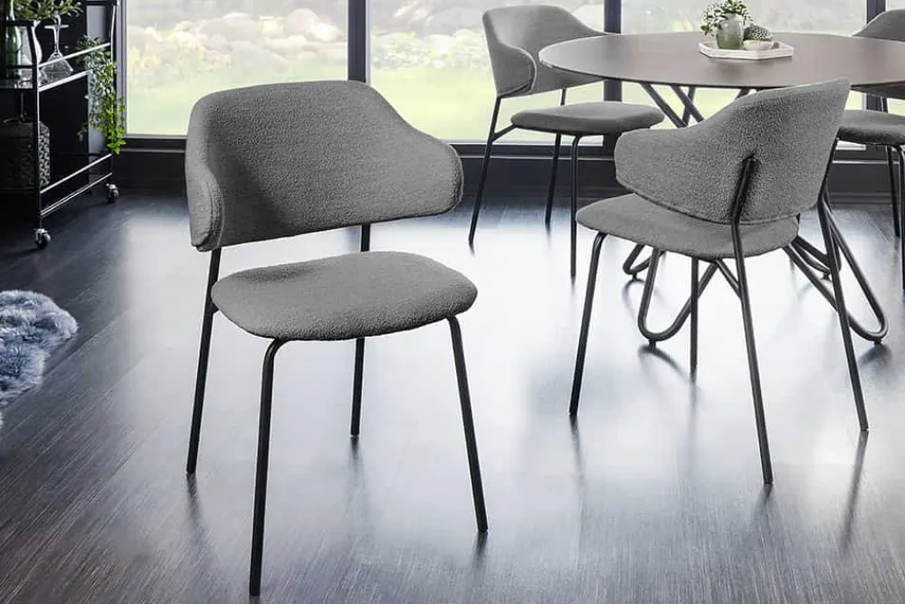 Riess-Ambiente Skandinavisch|Retro Möbel > Design Stuhl VOGUE grau Bouclé schwarze Metallbeine