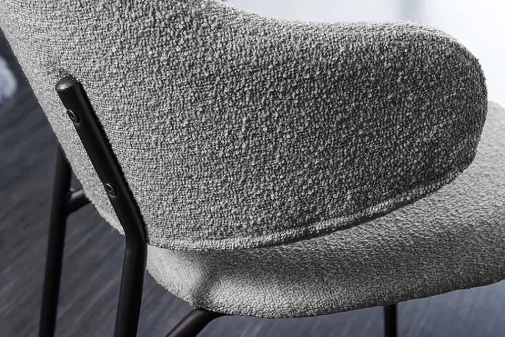 Riess-Ambiente Skandinavisch|Retro Möbel > Design Stuhl VOGUE grau Bouclé schwarze Metallbeine