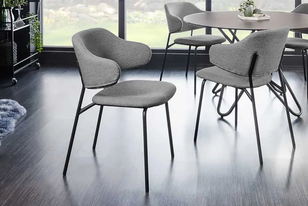 Riess-Ambiente Skandinavisch|Retro Möbel > Design Stuhl VOGUE grau Bouclé schwarze Metallbeine