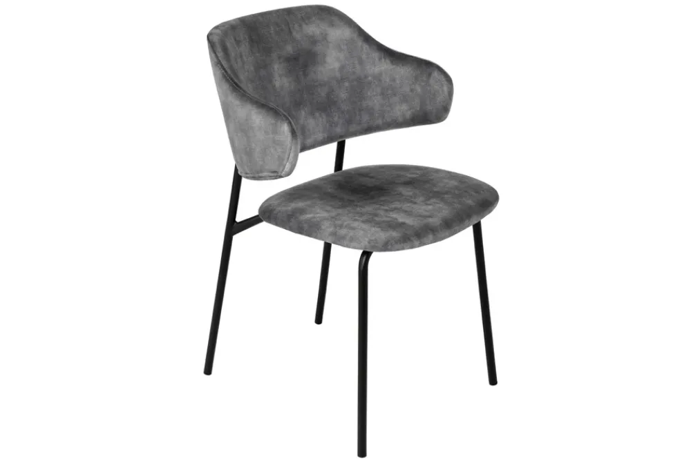 Riess-Ambiente Skandinavisch|Retro Möbel > Design Stuhl VOGUE grau Samt schwarze Metallbeine