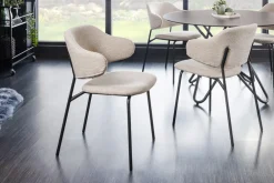 Riess-Ambiente Skandinavisch|Retro Möbel > Design Stuhl VOGUE greige Bouclé schwarze Metallbeine