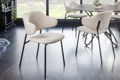 Riess-Ambiente Skandinavisch|Retro Möbel > Design Stuhl VOGUE greige Bouclé schwarze Metallbeine