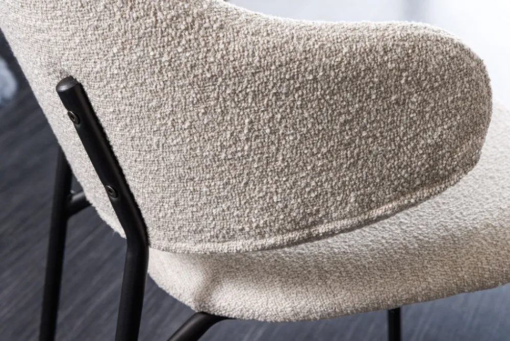 Riess-Ambiente Skandinavisch|Retro Möbel > Design Stuhl VOGUE greige Bouclé schwarze Metallbeine