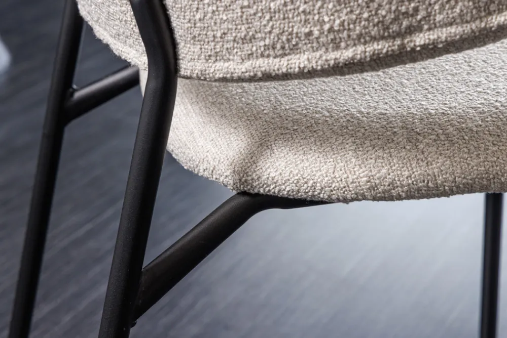 Riess-Ambiente Skandinavisch|Retro Möbel > Design Stuhl VOGUE greige Bouclé schwarze Metallbeine
