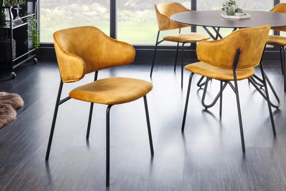 Riess-Ambiente Skandinavisch|Retro Möbel > Design Stuhl VOGUE senfgelb Samt schwarze Metallbeine
