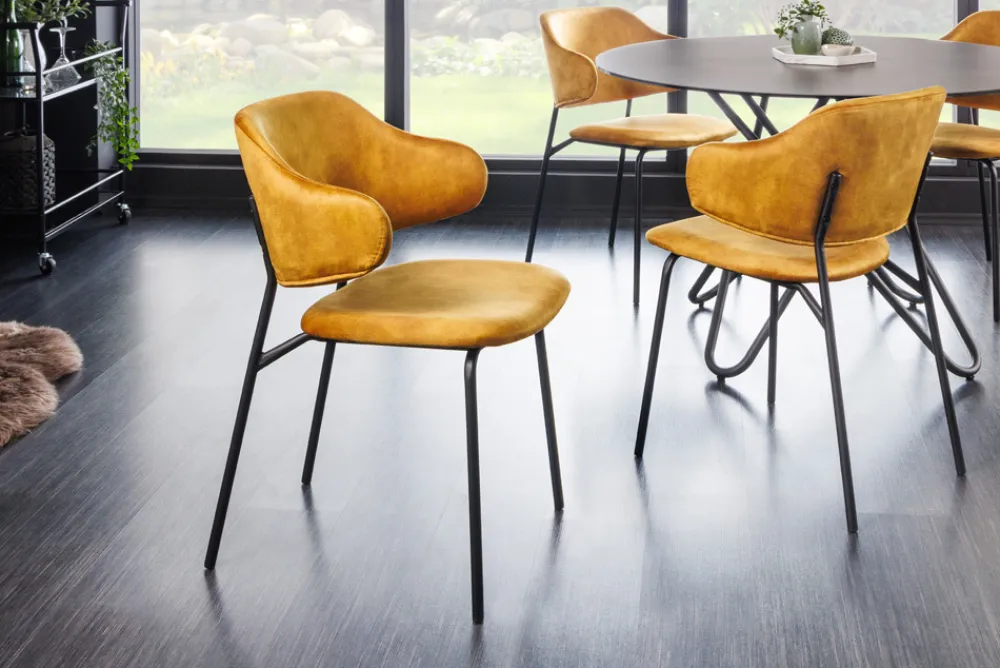 Riess-Ambiente Skandinavisch|Retro Möbel > Design Stuhl VOGUE senfgelb Samt schwarze Metallbeine