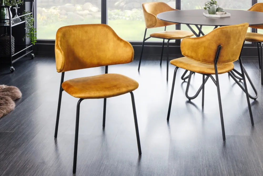 Riess-Ambiente Skandinavisch|Retro Möbel > Design Stuhl VOGUE senfgelb Samt schwarze Metallbeine