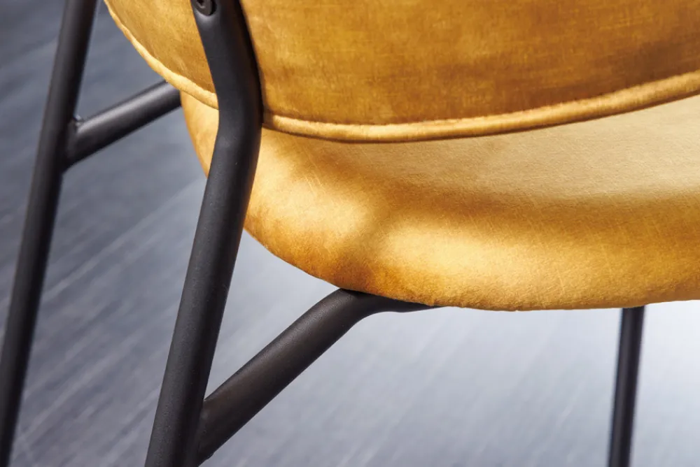 Riess-Ambiente Skandinavisch|Retro Möbel > Design Stuhl VOGUE senfgelb Samt schwarze Metallbeine