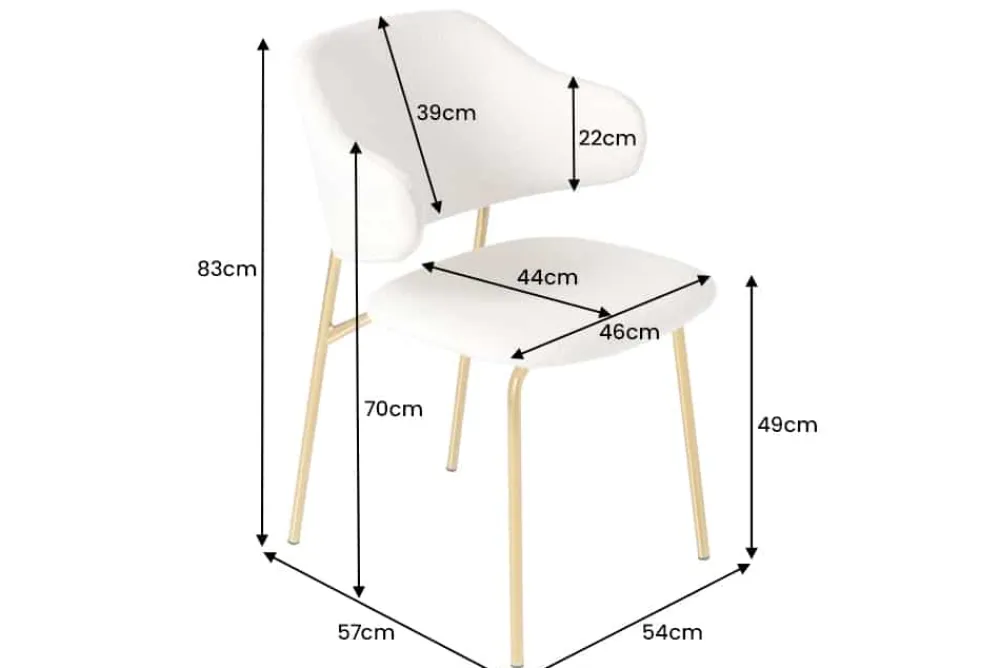 Riess-Ambiente Skandinavisch|Retro Möbel > Design Stuhl VOGUE weiß Bouclé goldene Metallbeine
