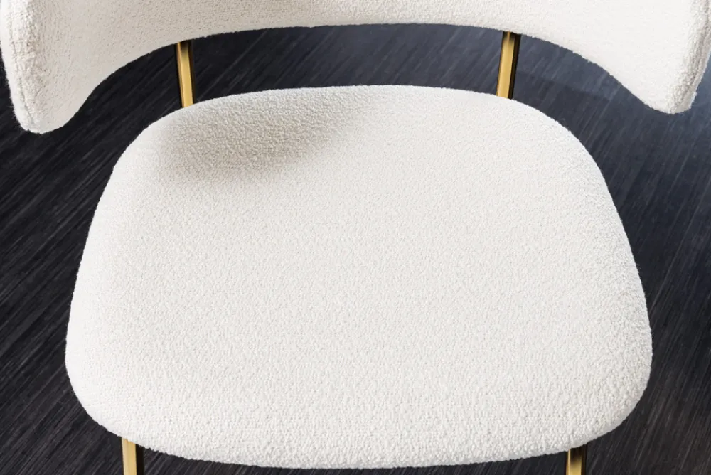 Riess-Ambiente Skandinavisch|Retro Möbel > Design Stuhl VOGUE weiß Bouclé goldene Metallbeine