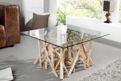 Riess-Ambiente Mehr...|Couchtische > Design Teakholz Couchtisch DRIFTWOOD 80cm mit Glasplatte eckig