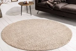 Riess-Ambiente Teppiche|Skandinavisch > Design Teppich WOOL 150cm beige rund Wolle Handarbeit