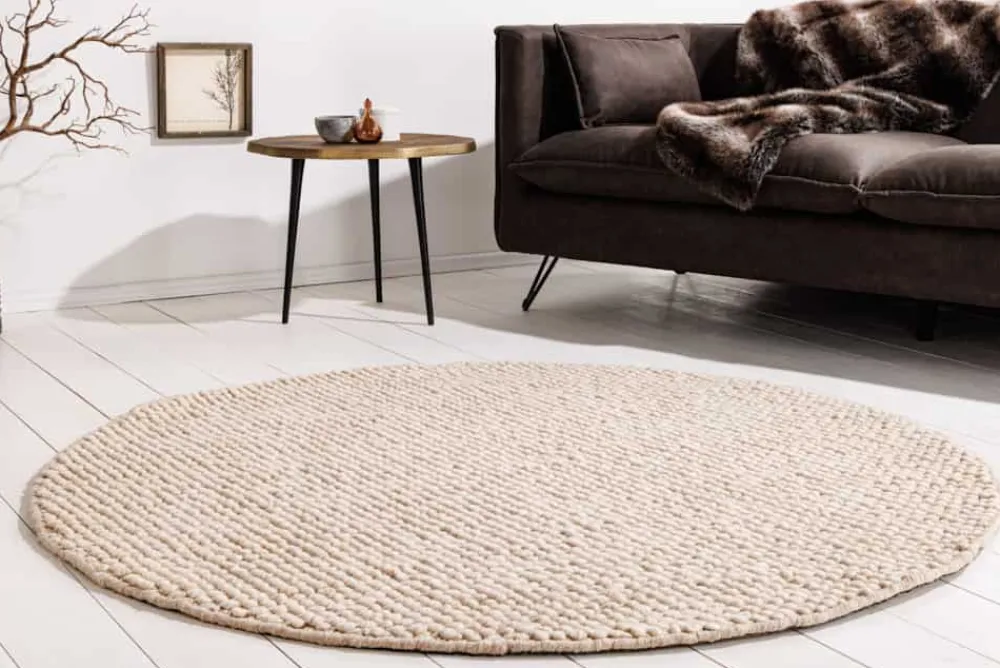 Riess-Ambiente Teppiche|Skandinavisch > Design Teppich WOOL 150cm beige rund Wolle Handarbeit
