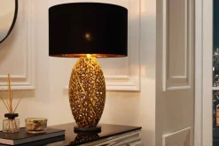 Riess-Ambiente Goldene Möbel|Tischlampen > Design Tischlampe ABSTRACT LEAF gold Metall schwarz Marmorfuß handmade