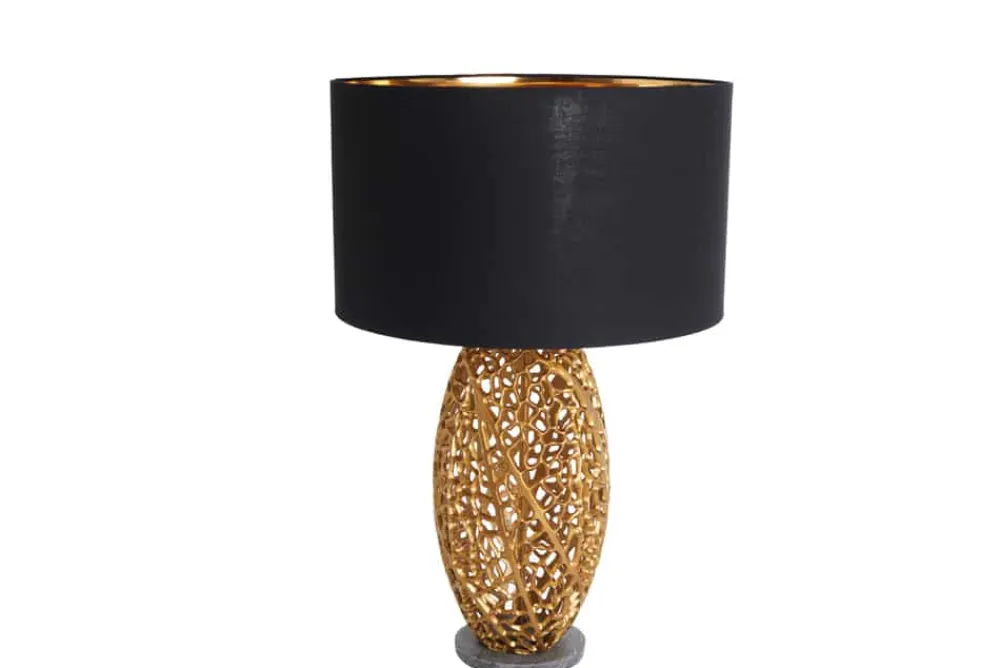 Riess-Ambiente Goldene Möbel|Tischlampen > Design Tischlampe ABSTRACT LEAF gold Metall schwarz Marmorfuß handmade