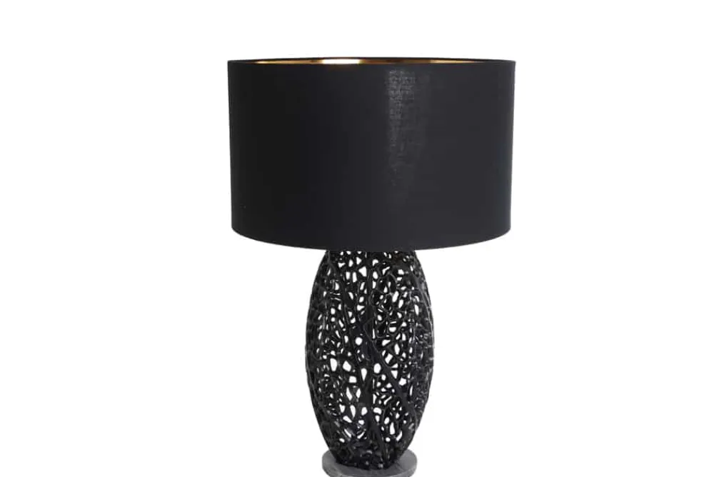 Riess-Ambiente Tischlampen > Design Tischlampe ABSTRACT LEAF schwarz Metall Marmorfuß handmade