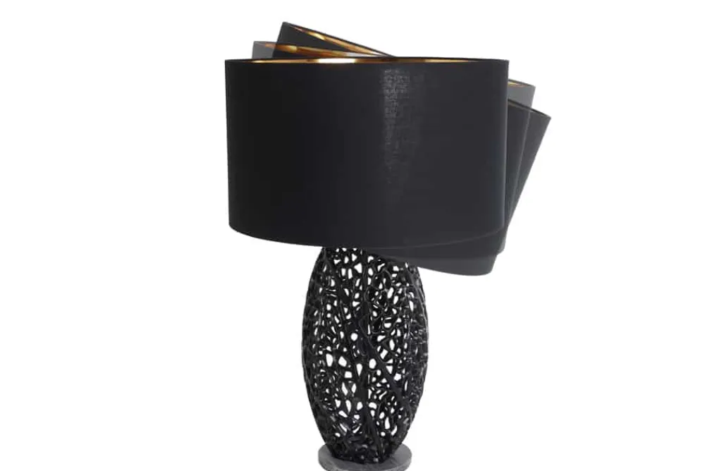 Riess-Ambiente Tischlampen > Design Tischlampe ABSTRACT LEAF schwarz Metall Marmorfuß handmade