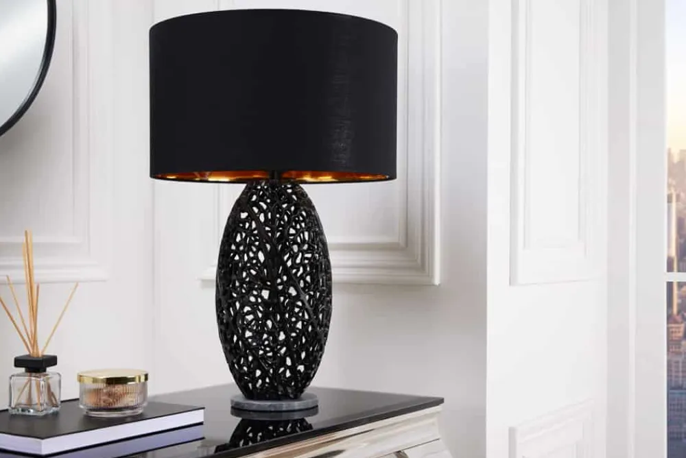 Riess-Ambiente Tischlampen > Design Tischlampe ABSTRACT LEAF schwarz Metall Marmorfuß handmade
