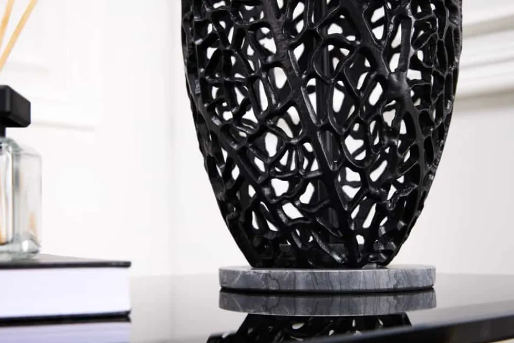 Riess-Ambiente Tischlampen > Design Tischlampe ABSTRACT LEAF schwarz Metall Marmorfuß handmade