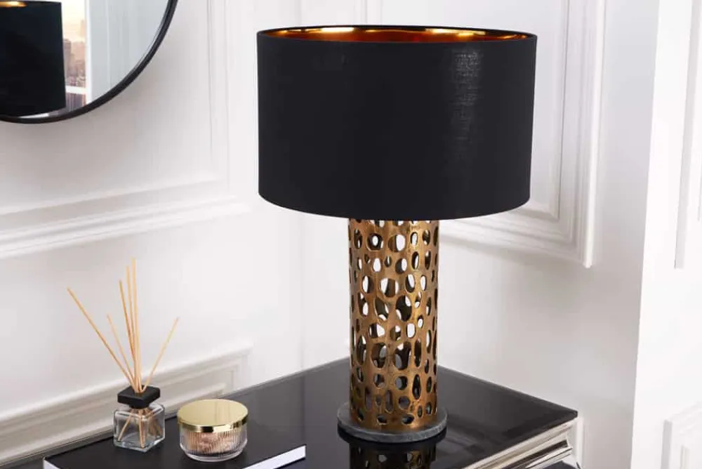 Riess-Ambiente Tischlampen > Design Tischlampe ABSTRACT LEAF kupfer antik Metall Marmorfuß handmade