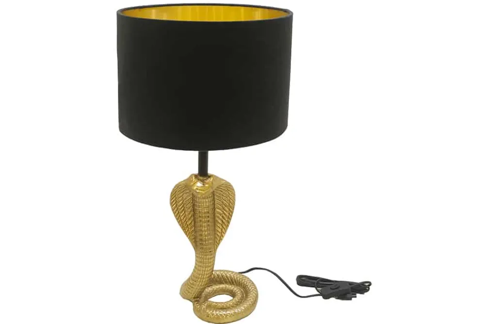 Riess-Ambiente Tischlampen > Design Tischlampe COBRA 65cm gold Schlangen Skulptur schwarzer Stoffschirm
