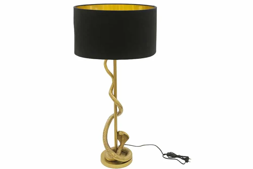 Riess-Ambiente Tischlampen > Design Tischlampe COBRA 110cm gold Schlangen Skulptur schwarzer Stoffschirm