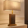 Riess-Ambiente Goldene Möbel|Tischlampen > Design Tischlampe ELEGANCIA 65cm gold grau Stoffschirm Marmor