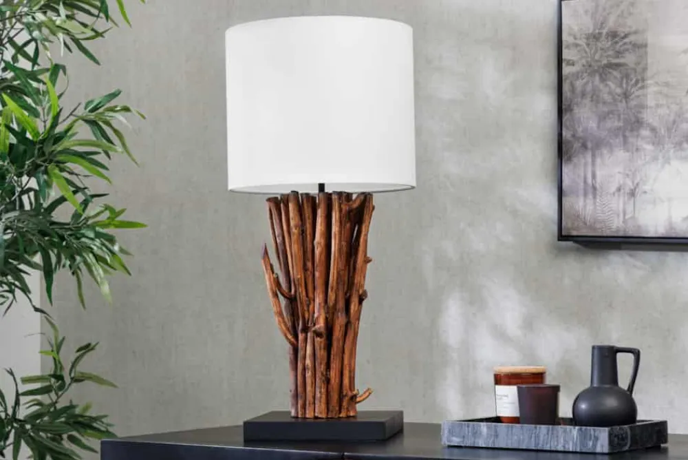 Riess-Ambiente Mehr...|Lampen > Design Tischlampe EUPHORIA 60cm natur weiß rund Massivholz handgearbeitet