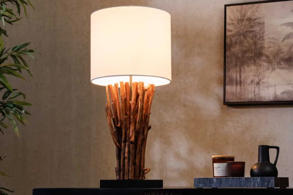 Riess-Ambiente Mehr...|Lampen > Design Tischlampe EUPHORIA 60cm natur weiß rund Massivholz handgearbeitet