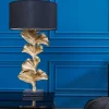 Riess-Ambiente Goldene Möbel|Tischlampen > Design Tischlampe GINKGO 70cm schwarz Stoffschirm gold Metall handmade Marmor-Fuß