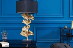 Riess-Ambiente Goldene Möbel|Tischlampen > Design Tischlampe GINKGO 70cm schwarz Stoffschirm gold Metall handmade Marmor-Fuß