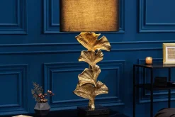 Riess-Ambiente Goldene Möbel|Tischlampen > Design Tischlampe GINKGO 70cm schwarz Stoffschirm gold Metall handmade Marmor-Fuß