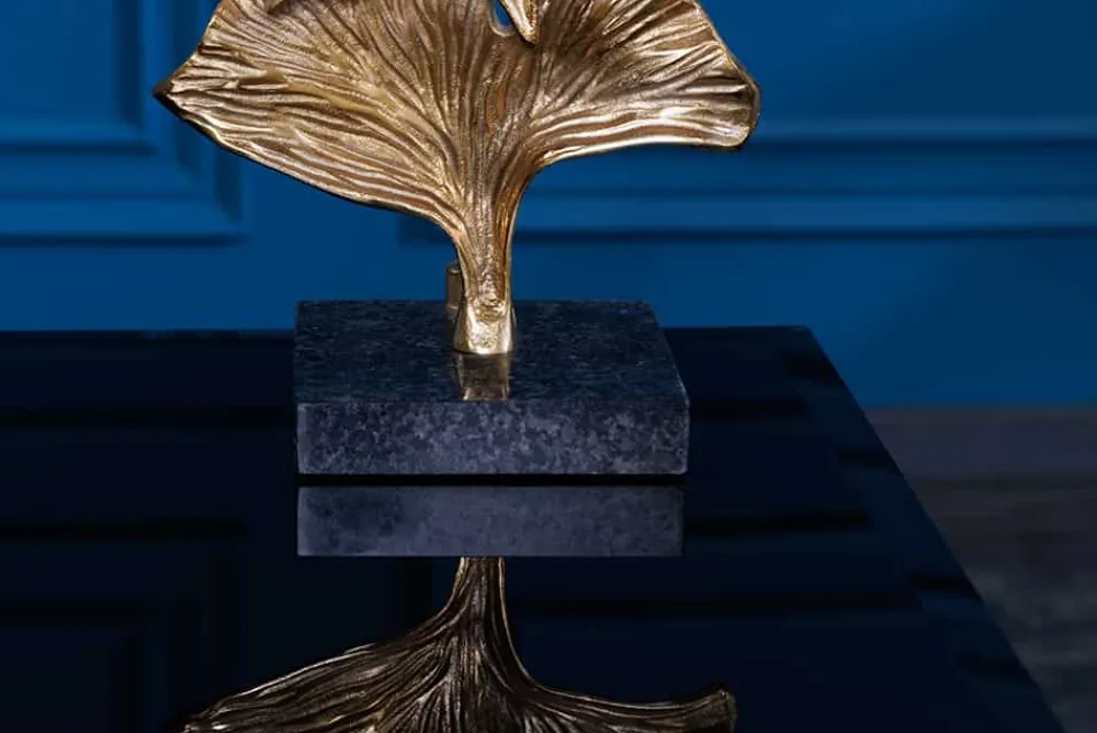 Riess-Ambiente Goldene Möbel|Tischlampen > Design Tischlampe GINKGO 70cm schwarz Stoffschirm gold Metall handmade Marmor-Fuß