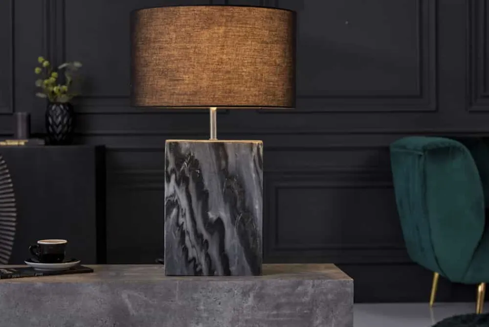 Riess-Ambiente Tischlampen > Design Tischlampe NOBLE 55cm schwarz Marmorfuß Stoffschirm