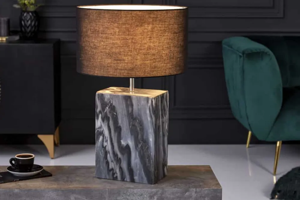 Riess-Ambiente Tischlampen > Design Tischlampe NOBLE 55cm schwarz Marmorfuß Stoffschirm