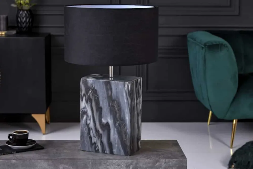 Riess-Ambiente Tischlampen > Design Tischlampe NOBLE 55cm schwarz Marmorfuß Stoffschirm