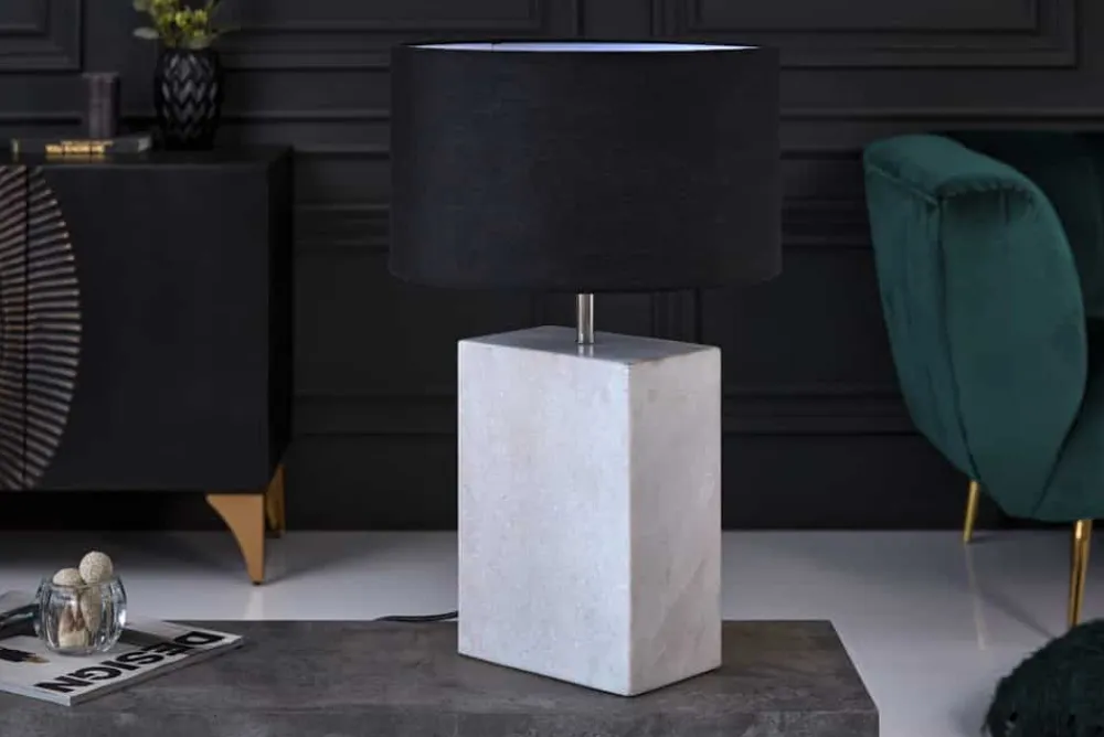 Riess-Ambiente Tischlampen > Design Tischlampe NOBLE 55cm weiß Marmorfuß Stoffschirm